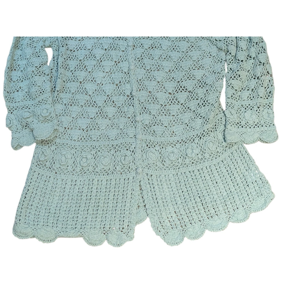 April Cornell Sweater Womens Medium Green Knit Cardigan Cotton Crochet - Picture 3 of 10